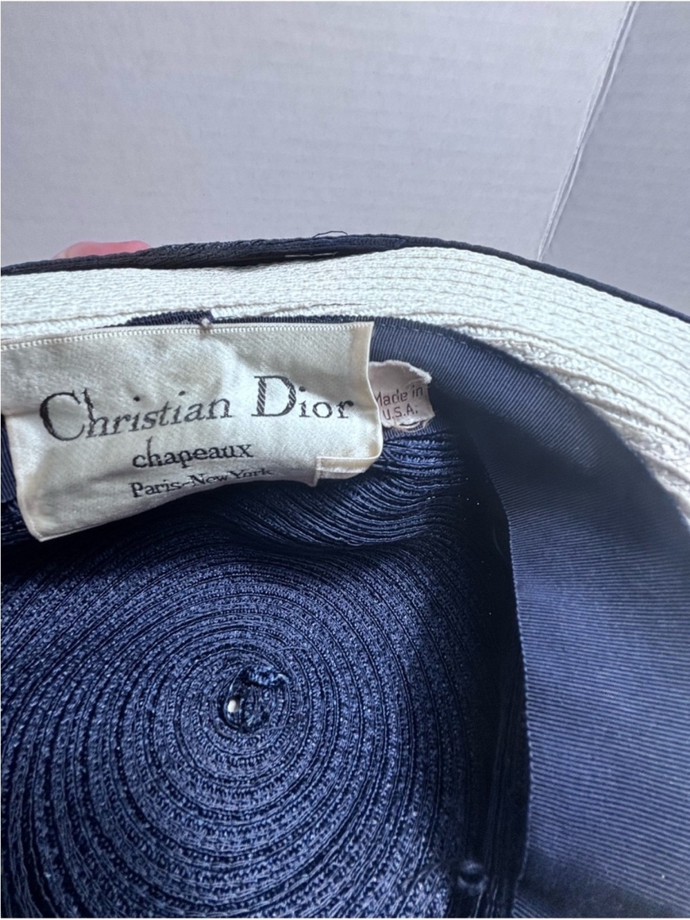 Vintage Christian Dior
Chapeaux Navy Straw Wide
Brim Hat 1960s Paris New York - Picture 5 of 7